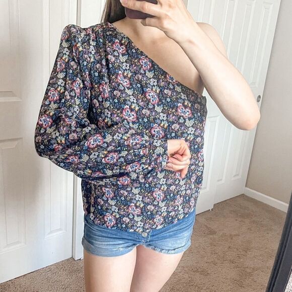 FRAME Floral One-Shoulder Blouse L - Picture 6 of 15
